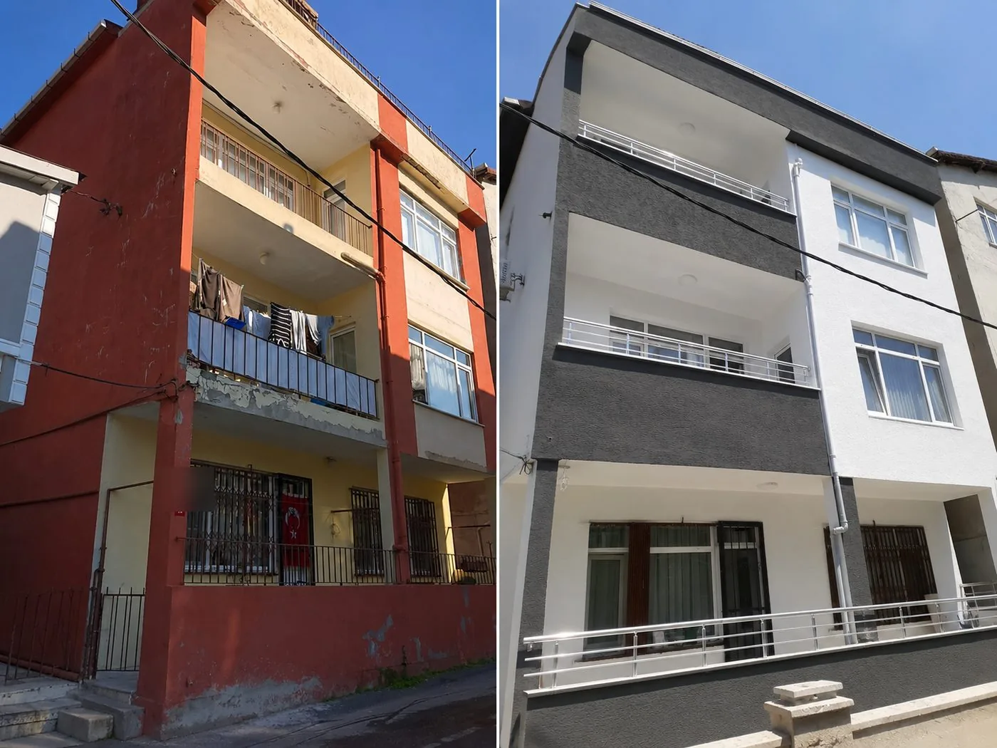 3 Katlı Bina Cephe Yenileme Önce Sonra